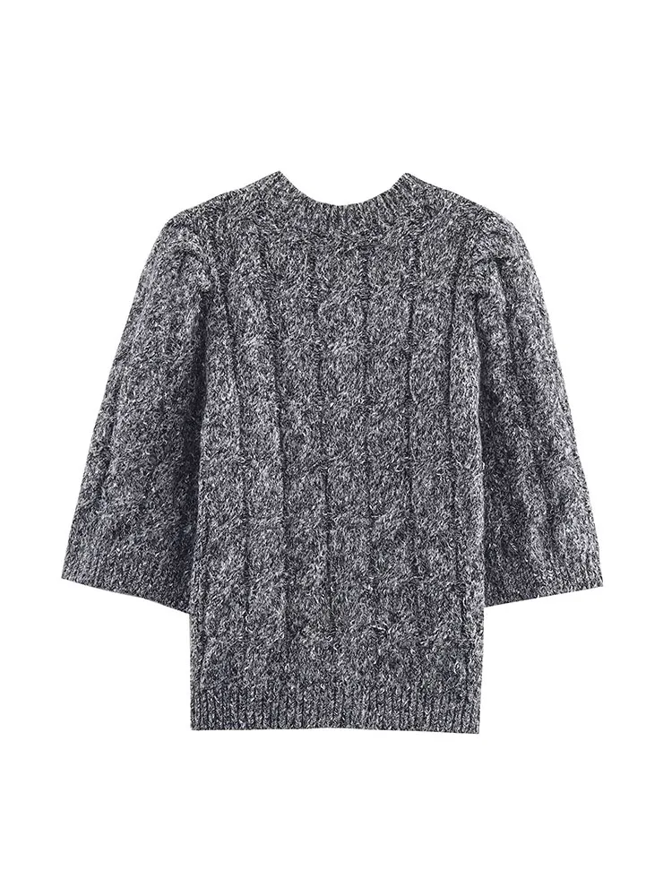 Hh mulher nova moda inverno puff mangas curtas único breasted jaqueta de malha feminina casual estilo rua camisola casaco