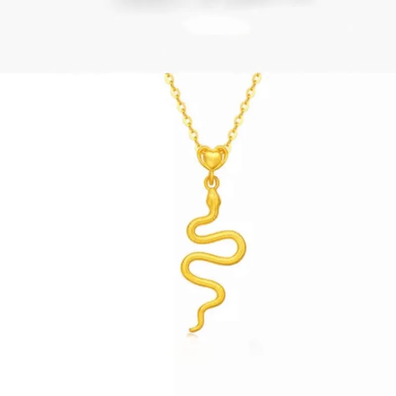 Solid 24K Yellow Gold Pendant Women 999 Gold Heart Snake Pendant