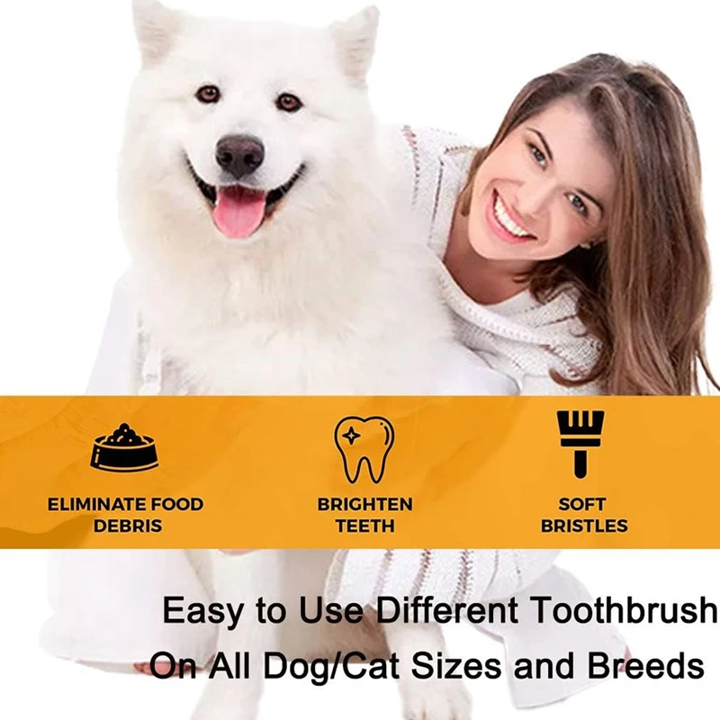 4トリプルヘッド犬用歯ブラシ、3パック、ゴム、マルチアングル、ペット用