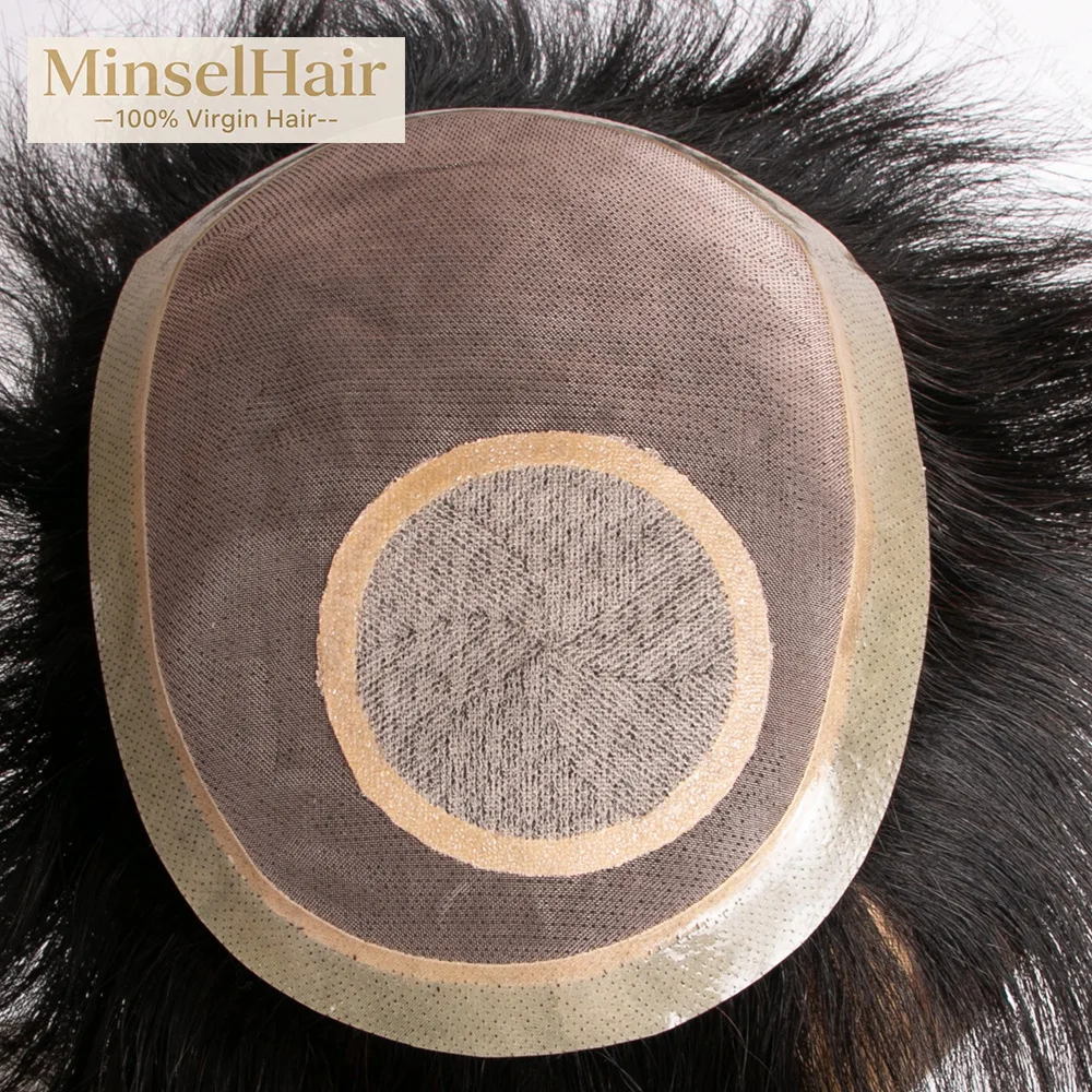 Topper per capelli umani neri naturali 1B Mono + centro base in seta I capelli vergini possono essere decolorati a # 27 può essere riscaldato