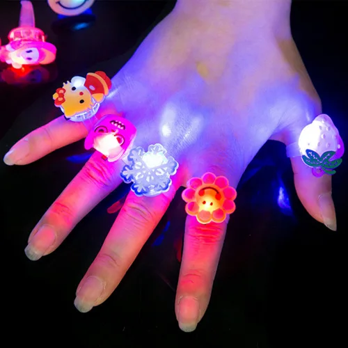 15Pcs Cartoon LED Luminous Finger Rings Shine In The Dark Light Toys for Baby Girl Birthday Party Favors Gifts Goodie Bag