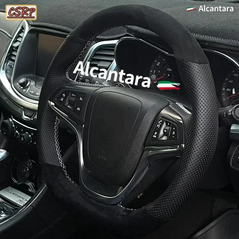 Hand-Stitched Non-Slip Black Suede Genuine Leather Braid Car Steering Wheel Cover For Holden VF Car Accessories Steering Covers