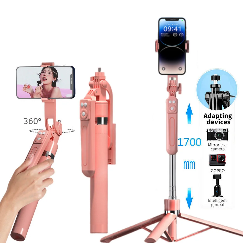 FANGTUOSI 1,7 m trípode/palo Selfie extensible inalámbrico Bluetooth remoto portátil soporte para teléfono inteligente para teléfono iOS Android