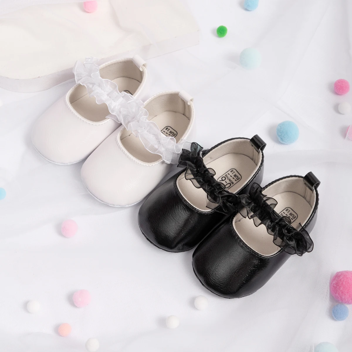 KIDSUN-zapatos de encaje antideslizantes para bebé, calzado plano de algodón para primeros pasos, para fiesta de princesa, para recién nacido