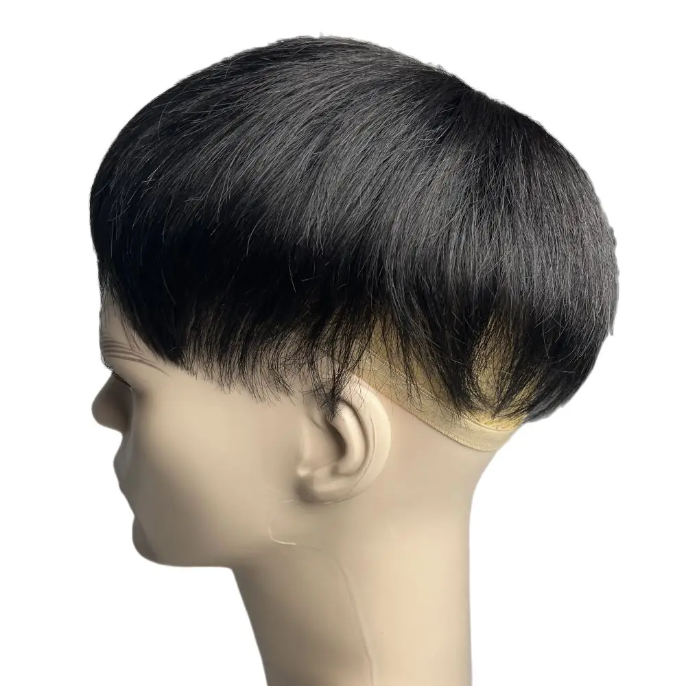 Short Real Human Hair Toupee with 4 Clips for Men's Baldness Prosthetic Wig Male Hair Replacement System Piece