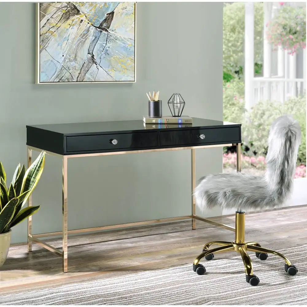 

Письменный стол Ottey Black High Gloss & Gold Finish