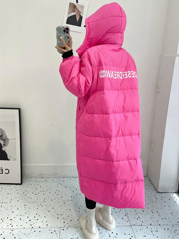 2023 Winter Women 90% White Duck Down Coat Thick X-Long Puffer Jacket Large Size Loose Warm Overcoat Female Hooded Parkas