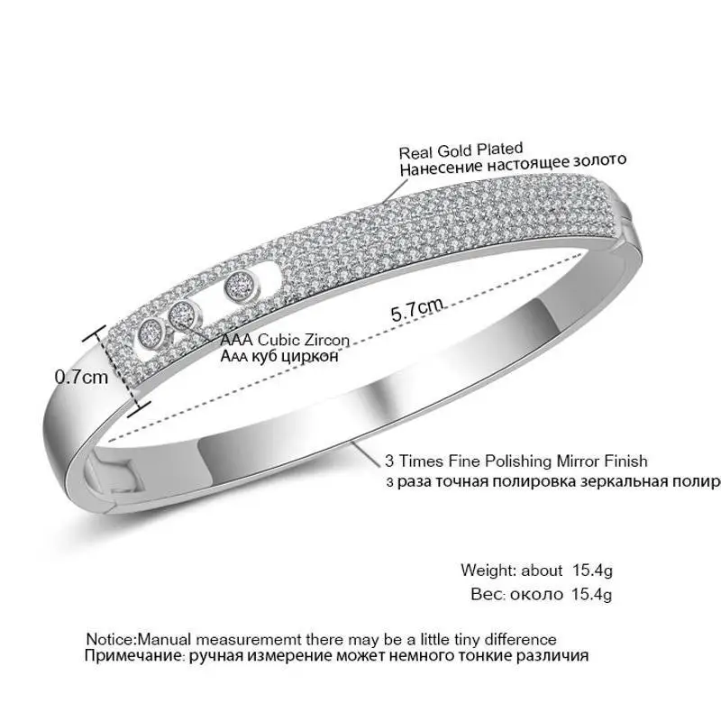 Gold Color Stainless Steel Wide Bangle Double Row Crystal Zircon Bracelet For Women High Quality Fashion Jewelry Gift image 6