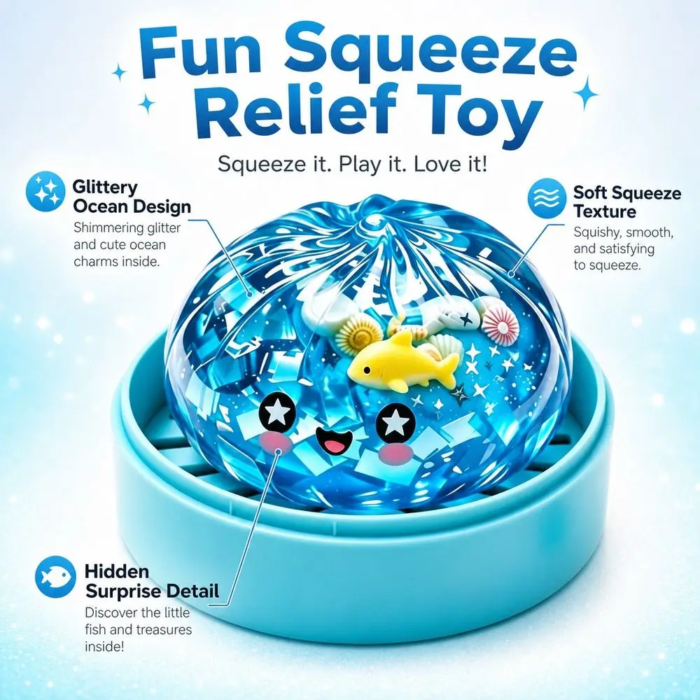 Marine Animal Shells Dumplings Squeeze Toy Glitter Soft Steamed Stuffed Bun Squeeze Pinch Le Fidget with Steamer