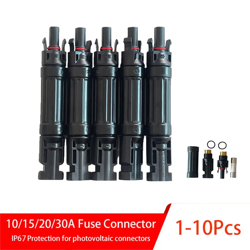 

1-10Pcs 10A/15A/20A/30A Fuse Connector With Protection 1000 VDC Male To Female PV For PV Equipment Connection System Protection