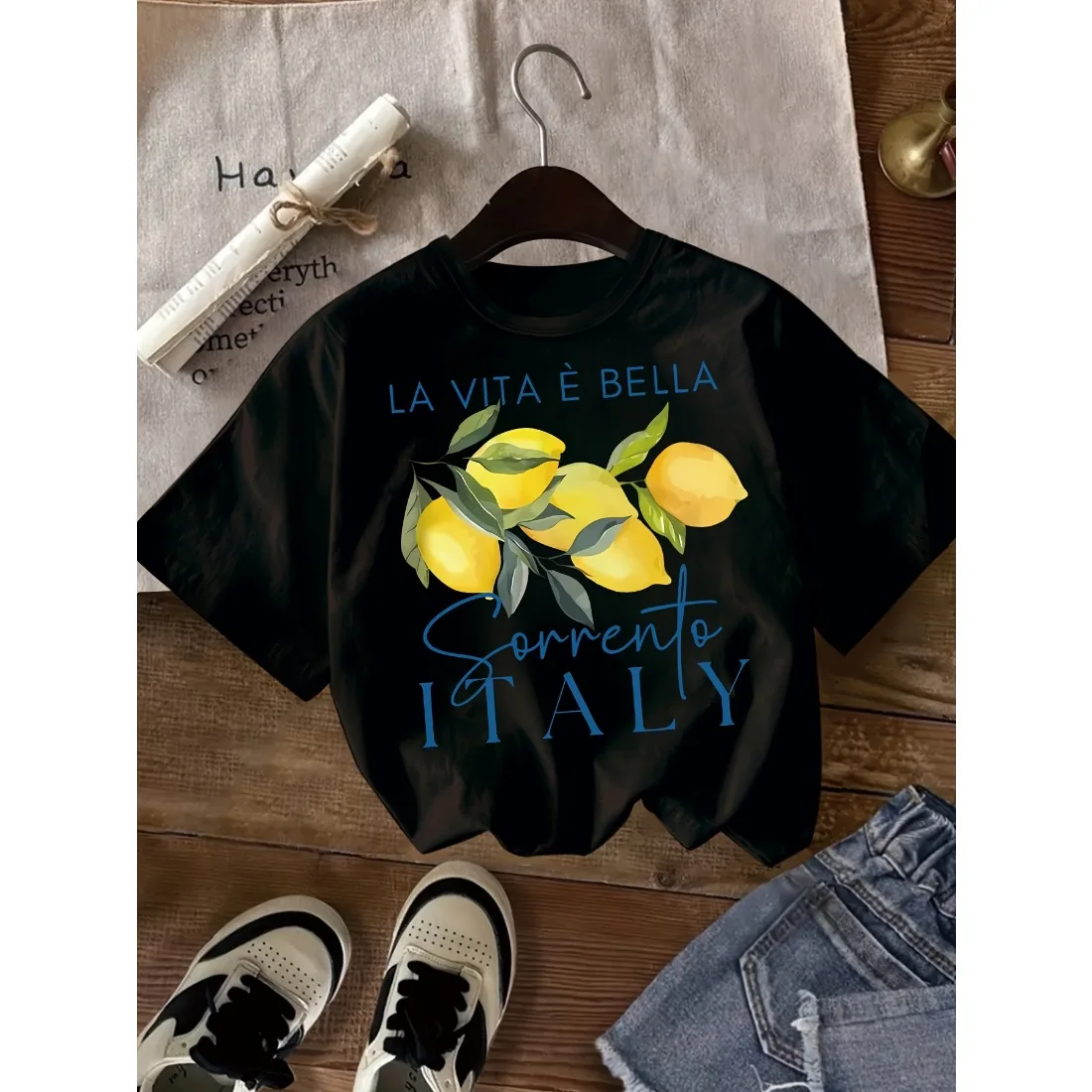 Children's T-shirt Loose Comfortable Soft Skin Friendly Lightweight Simple Lime Color Lemon Pattern Printed Top