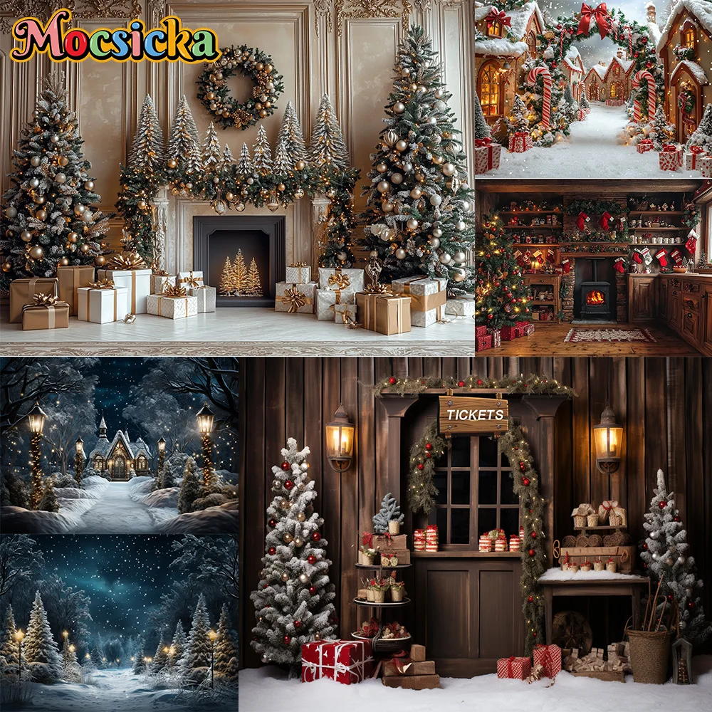 Mocsicka Fotografie Kulissen Weihnachtsbaum Kamin Kranz Raumdekoration Kind Weihnachten Urlaub Foto Hintergründe für Foto