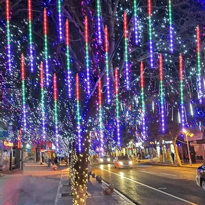 Meteor Shower Rain LED String Lights, 8 Tubes Fairy Guirlandas, Decorações de Natal para casamento, Festa ao ar livre, Luzes de feriado