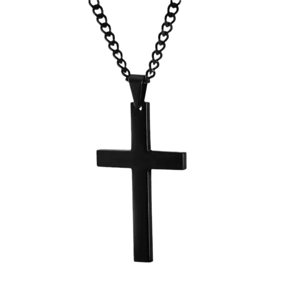 2024 Popular Black Cable Chain Bracelet Ring Metal Cross Pendant Necklace for Women Men Seaside Vacation Party Jewelry Gift Set