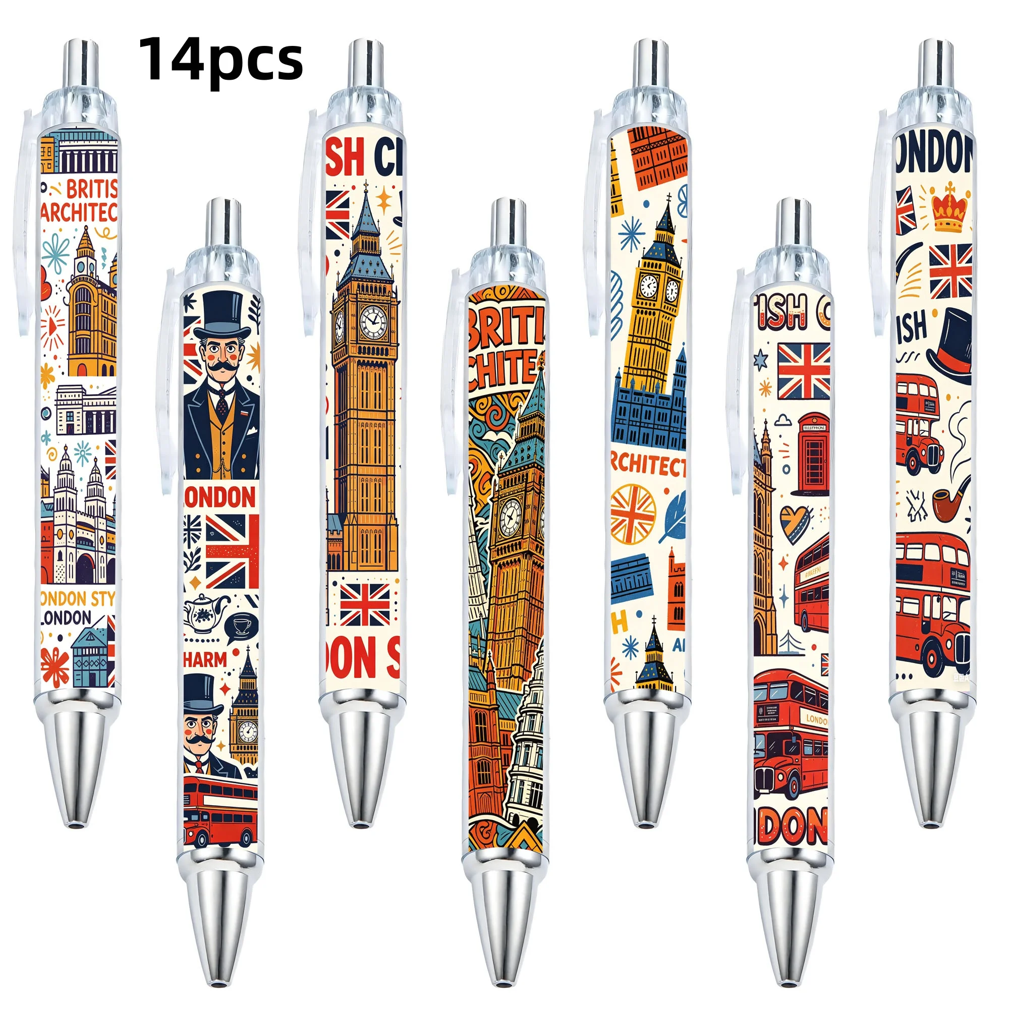 

14pcs Creative British Architecture Theme Ballpoint Pen British Style Series Special Press Gift Pen