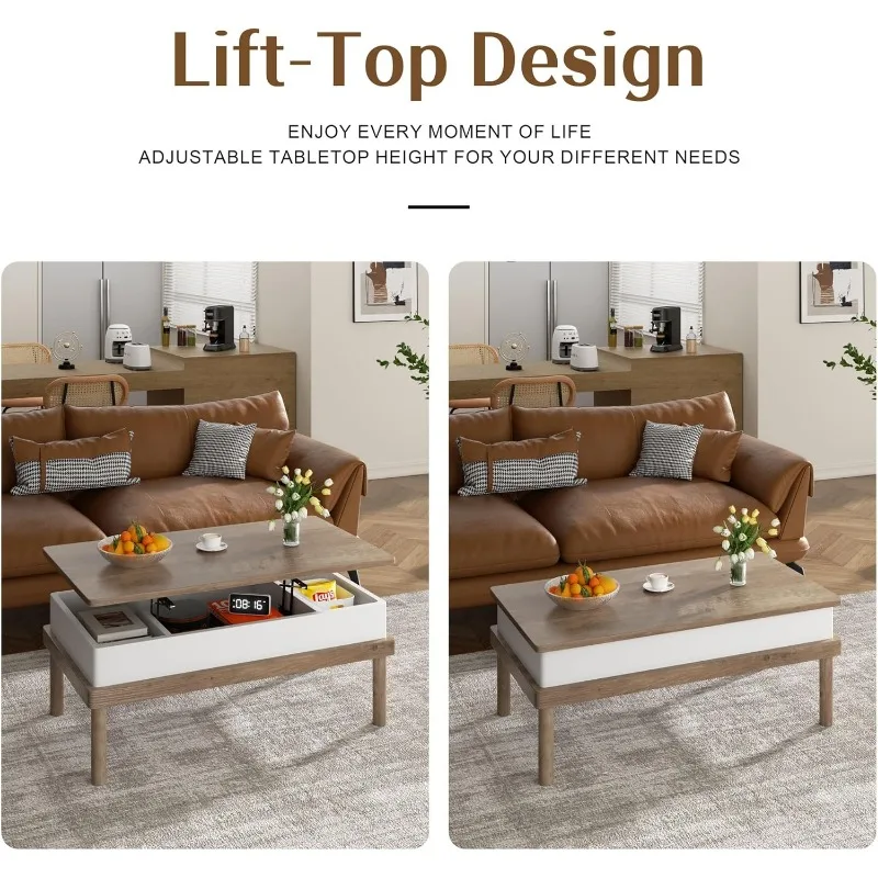 Mesa de centro, mesa de centro elevable con compartimento oculto, mesa de comedor de mesa elevable, mesa central de centro elevable