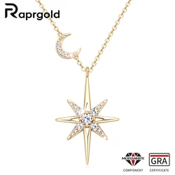 RAPRGOLD GRA Moissanite Diamond Star Moon Charm Necklaces for Women S925 Sterling Silver Chains Wedding Jewelry Gifts Collares