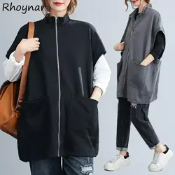 Vests Women Solid Zipper Design Cool Unisex BF Retro Casual Pockets Cozy Chic Ins Mujer Gentle Korean Style Spring College Young