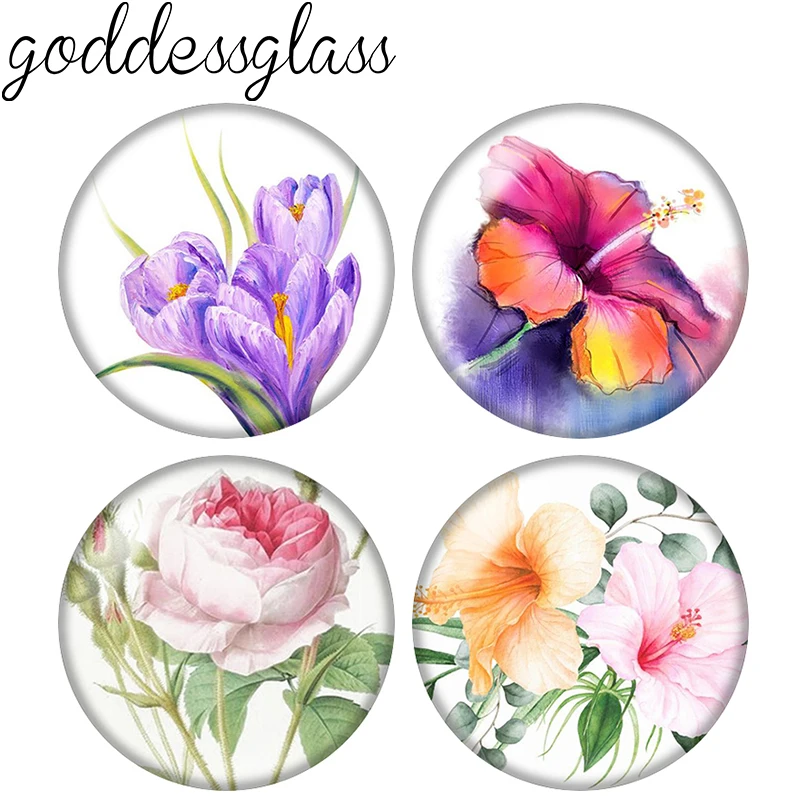 New Beauty Drawing Flowers colori eleganti 10 pezzi 12mm/18mm/20mm/25mm Round photo glass cabochon demo flat back Making risultati