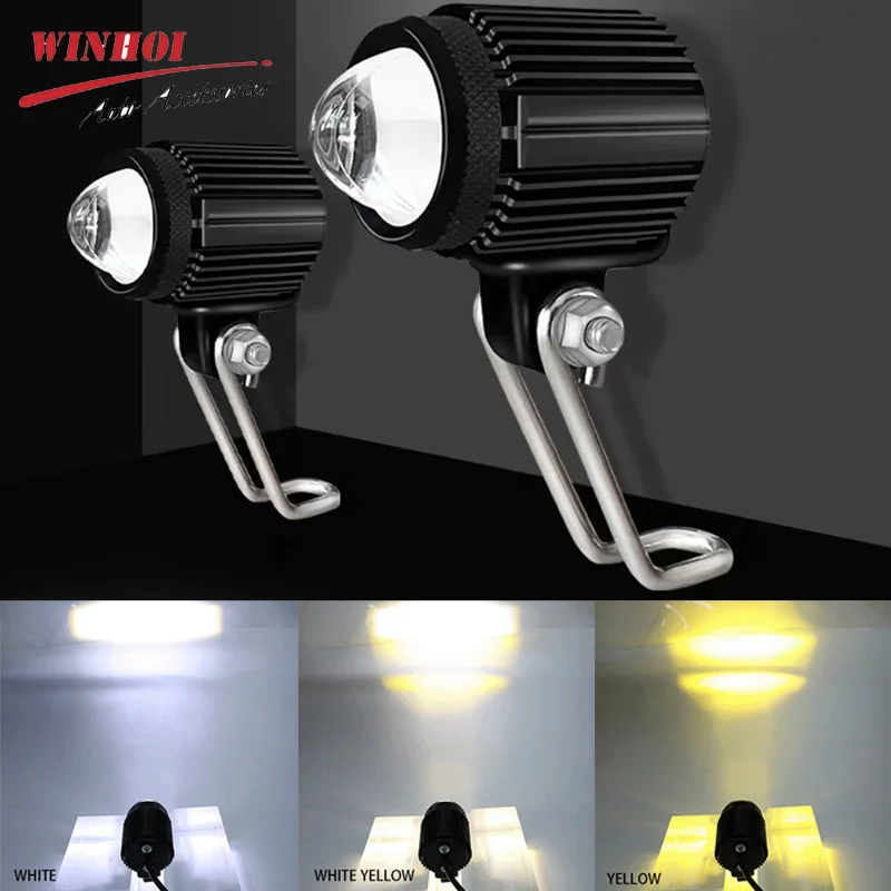 White Yellow Motorcycle Driving Fog Light Universal Auxiliary Motorcycle Headlights LED Motor Spotlight for ATV Bicycles Scooter