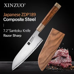 XINZUO 7.2 pollici giapponese ZDP189 coltello Santoku in acciaio composito Desert lron Wood + manico in corno di toro bianco coltello da cucina confezione regalo