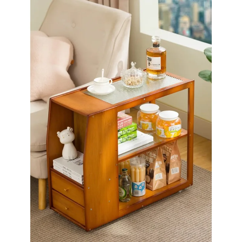 Durable and Stable Movable Side Table Sofa Bedside Cabinet Small Coffee Table Mini Tea Table Storage Shelf