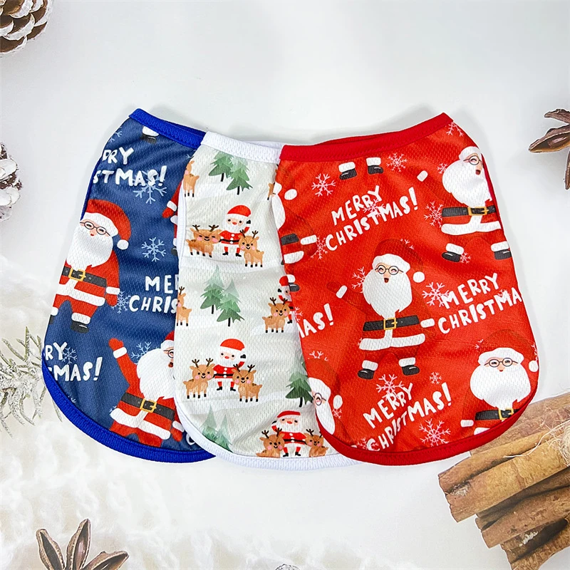 Cute Christmas Pets Clothes ,Dogs Cats Christmas Print Party Sleeveless Vest Comfortable Onesie Pet Clothes 1PC