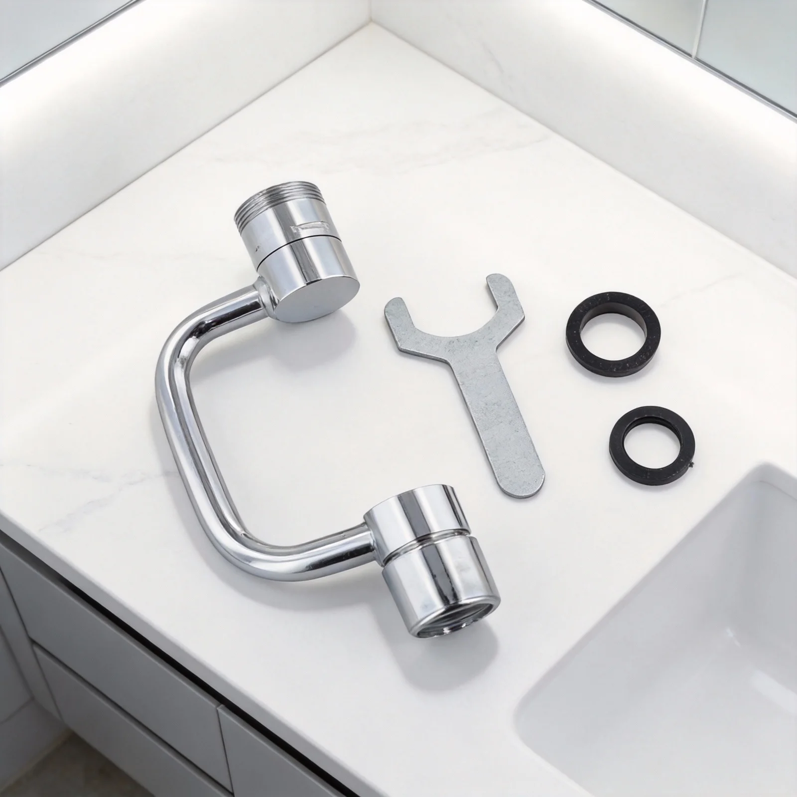 Water Spout Connector with Stainless Steel Mechanical Arm Adjustable Positioning and Foaming Nozzle for Sink Use