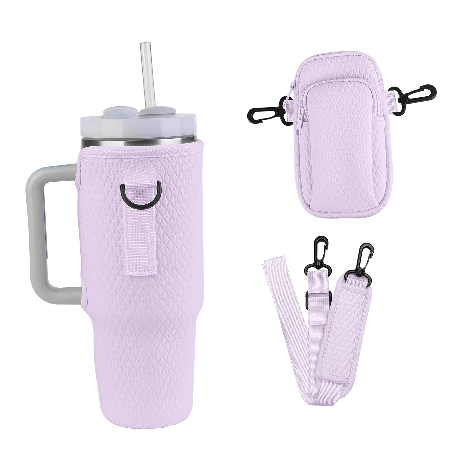 40oz Cloth Water Bottle Carrier Bag for Stanley Quencher Cup Sleeve with Adjustable Shoulder Strap Water Water Bottle Cup Sleeve