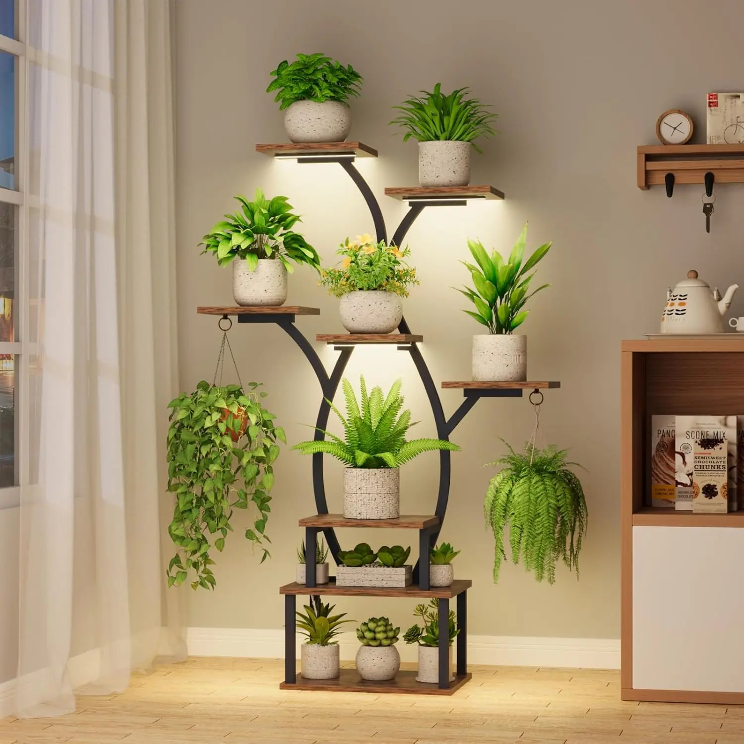 

8-Tier Metal Plant Stand with Adjustable Grow Light for Indoor Plants, Patio, Garden & Living Room
