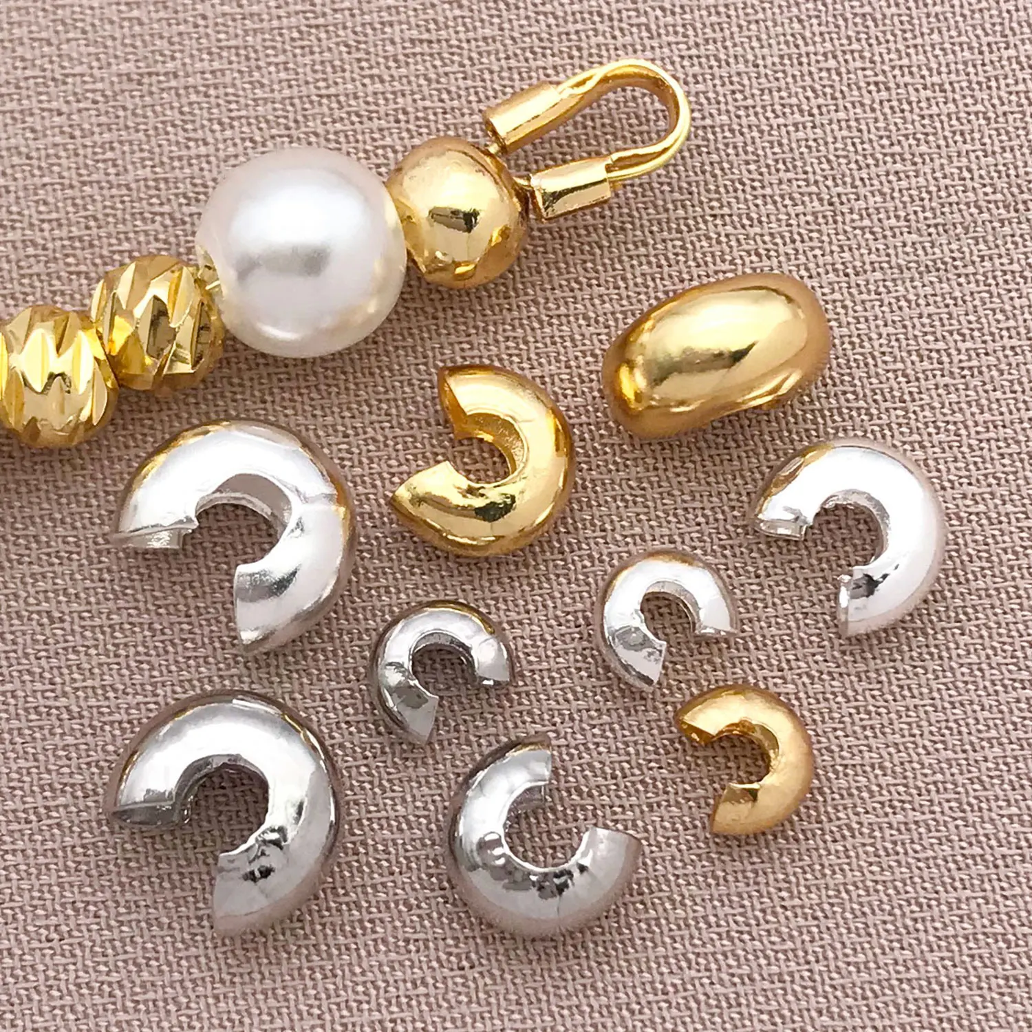 Mix 20pcs 18K Copper Plated True Golden Thick Silvery C-shaped Closing Buckle Opening Beads, DIY Jewelry Making Accessories