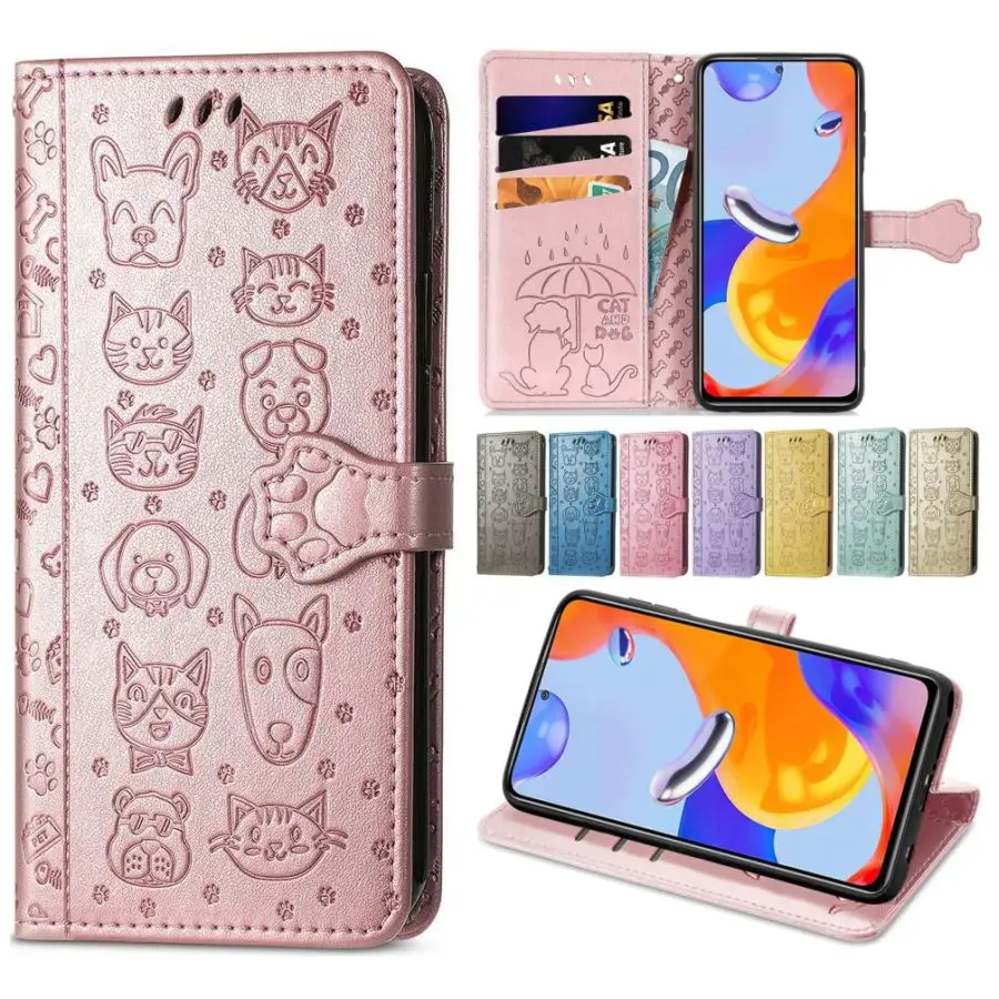 

Pop Luxury Cat Dog Style Case For Samsung Galaxy S22 S21 S20 FE S10 S9 S8 Plus A12 A13 A33 A52 A52S A53 5G Wallet Protect Cover