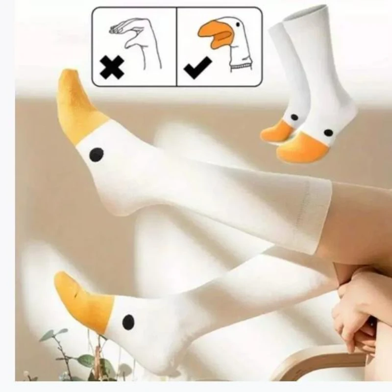

1 Pairs Cartoon Women Socks Fashionable And Versatile Cute Design Funny Goose Breathable Soft Comfortable Women Casual Socks﻿