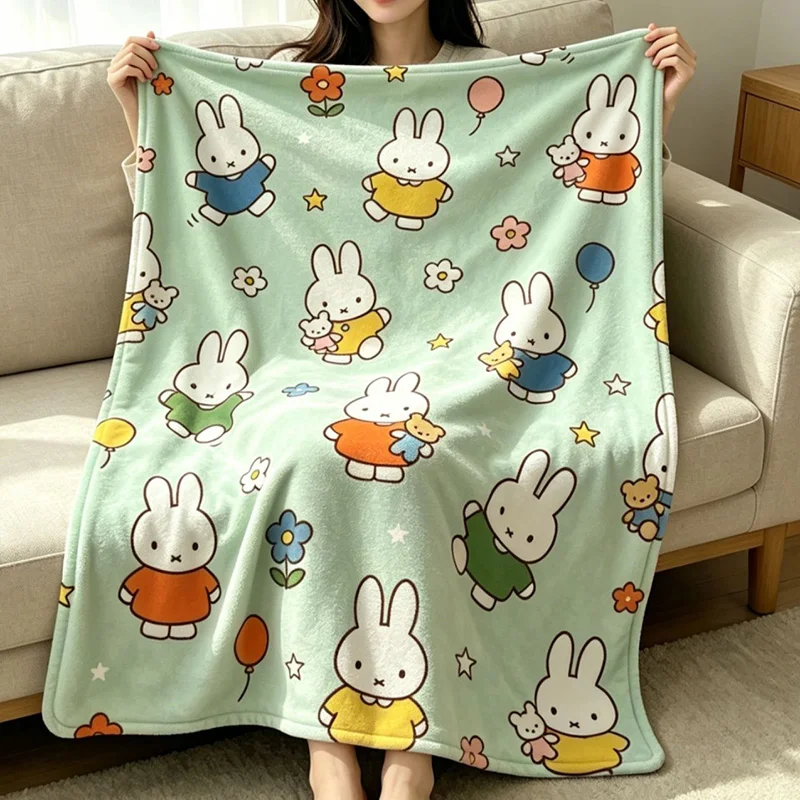 Miffy Cartoon Flannel Blanket Air Condition Throw Office Sofa Nap Blanket Soft Lightweight Cozy Cute Adult Travel Blanket Gifts