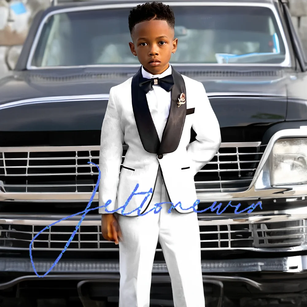 White Boys Suit 2 Piece Set Formal Jacket Pants Wedding Kids Tuxedo Fashion Designer Clothes Custom Dresses