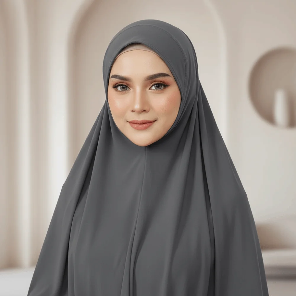 

Breathable Jersey Solid Color Instant Hijab Four-Way Stretch Full Coverage Women Khimar Skin-Friendly Drapey Texture