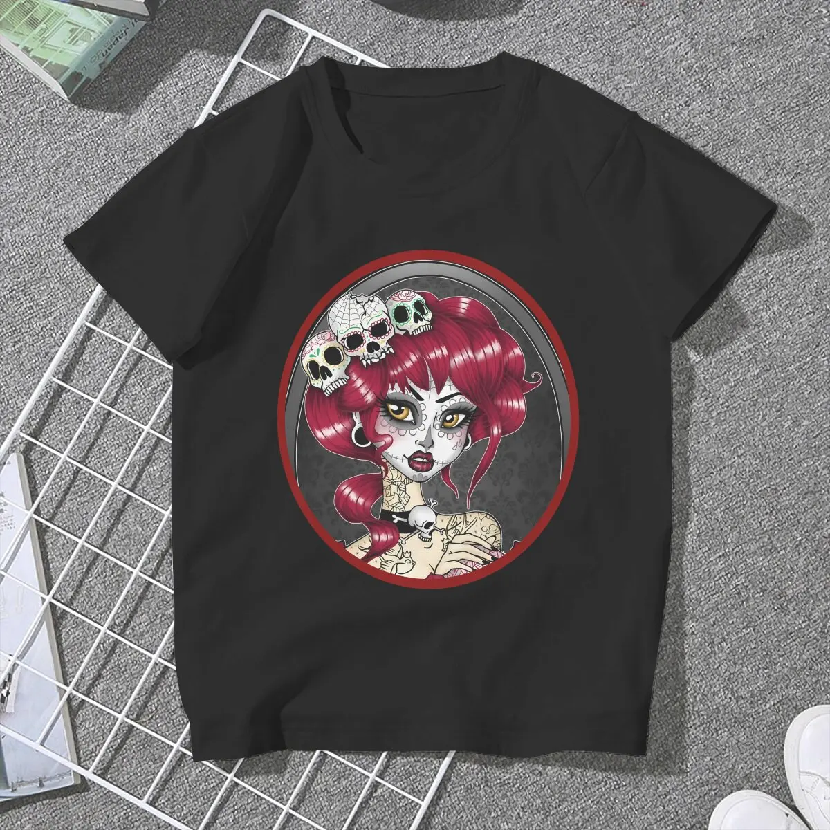 Beautiful Sugar TShirt For Women Mexican Skull Day of the Dead Y2k Tees Harajuku Female Polyester T Shirt Soft Graphic