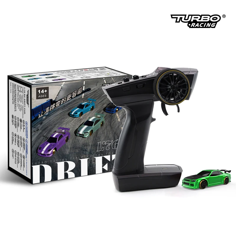 Turbo Racing 1:76 C64 Drift RC Car With Gyro Radio Full Proportional Remote Control Toys RTR Kit  For Kids and Adults