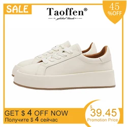 Taoffen 2023 New Ins Real Leather Shoes Women Sneaker Fashion Shoes Height Increasing Casual Daily Ladies Footwear Size 34-40