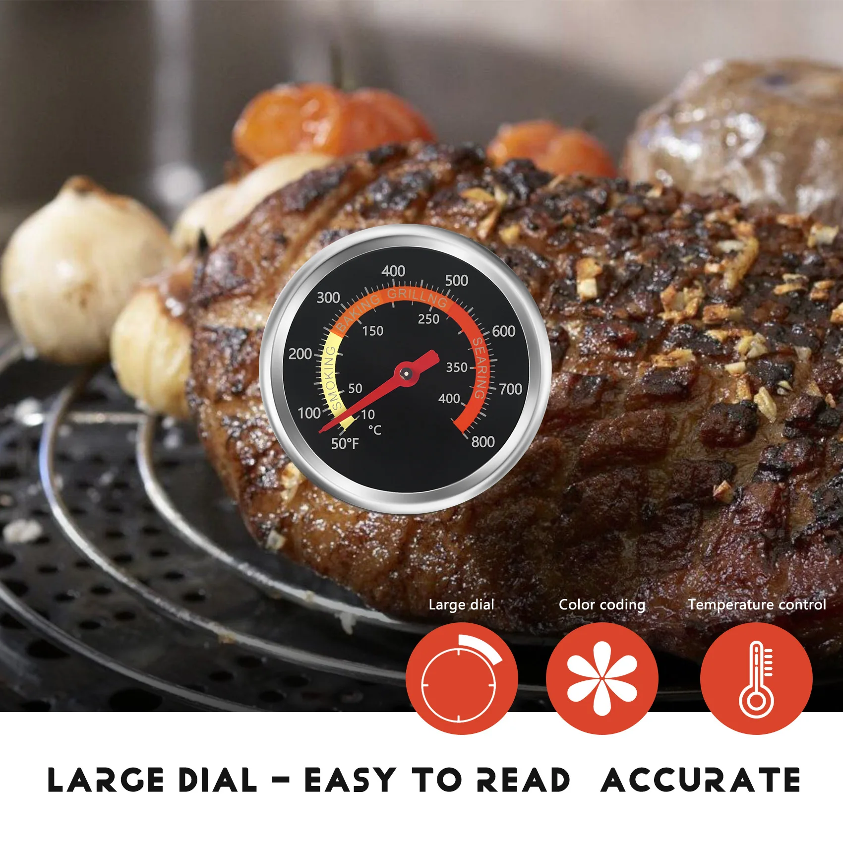 New Grill Thermometer Smoker Temperature Gauge Charcoal Grill Pit Smoker Thermometer Heat Indicator For Meat Cooking