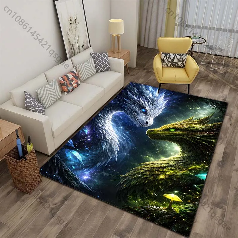Ice Dragon and Forest Dragon Fantasy Art Print Carpet for Living Room Bedroom Sofa Home Decor Non-slip Mat Luxury Gift