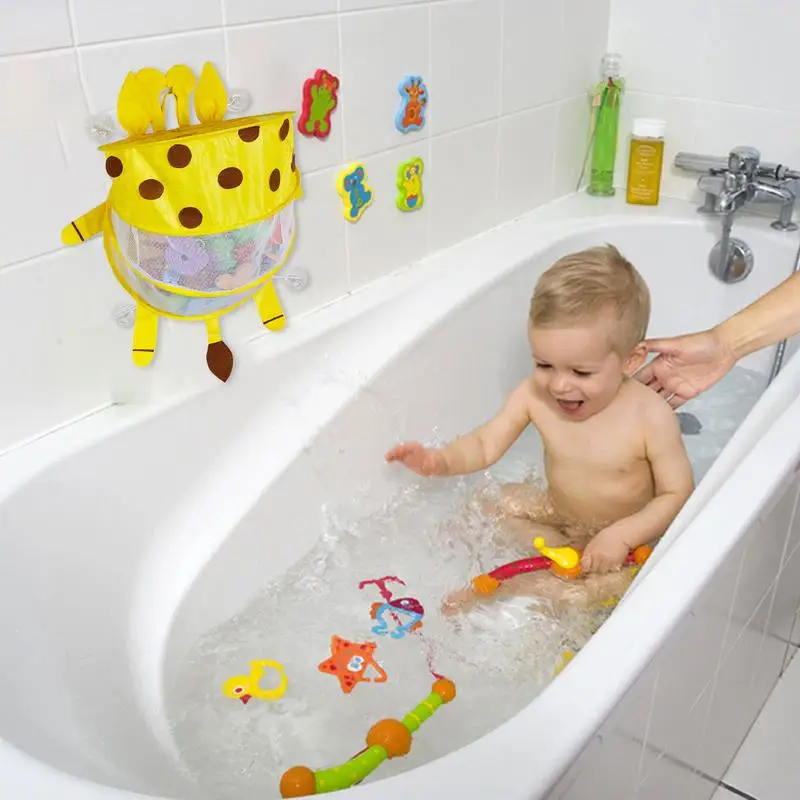 Bath Toy Organizer Foldable Mesh Bath Toy Holder Bath Toys Storage Shower Toy Organizer With Strong Adsorption With Suction Cup