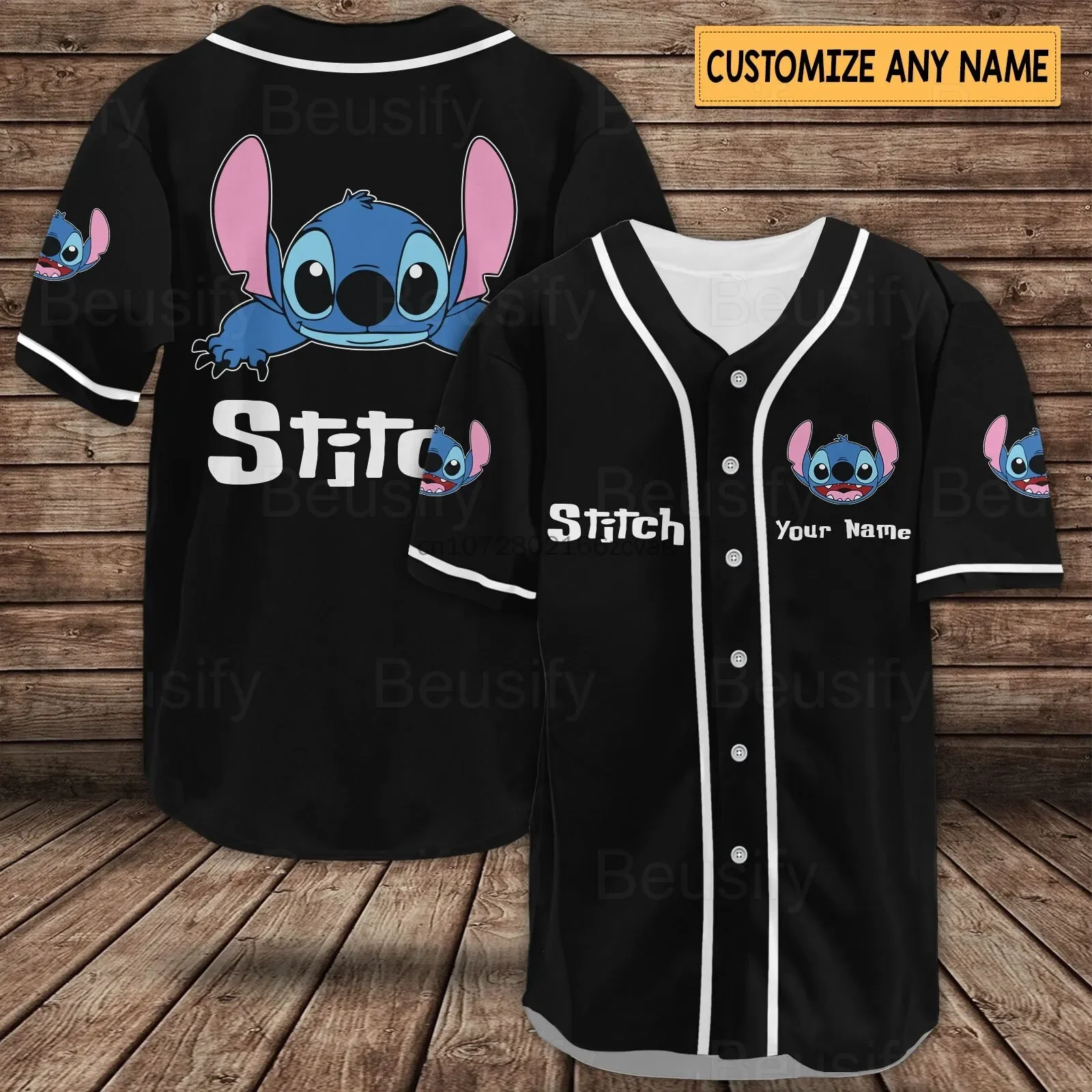 2024 New Disney Baseball Jersey Summer Streetwear Custom Name Stitch Baseball shirt Men And Women Short Sleeved T-Shirt