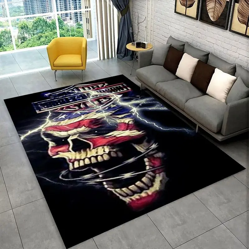 Retro H-Harleys Racing Moto Non-Slip Area Rug for Living Room,Bedroom,Playroom,Soft Carpet Floor Mat Home Decor Rug  Room view 5