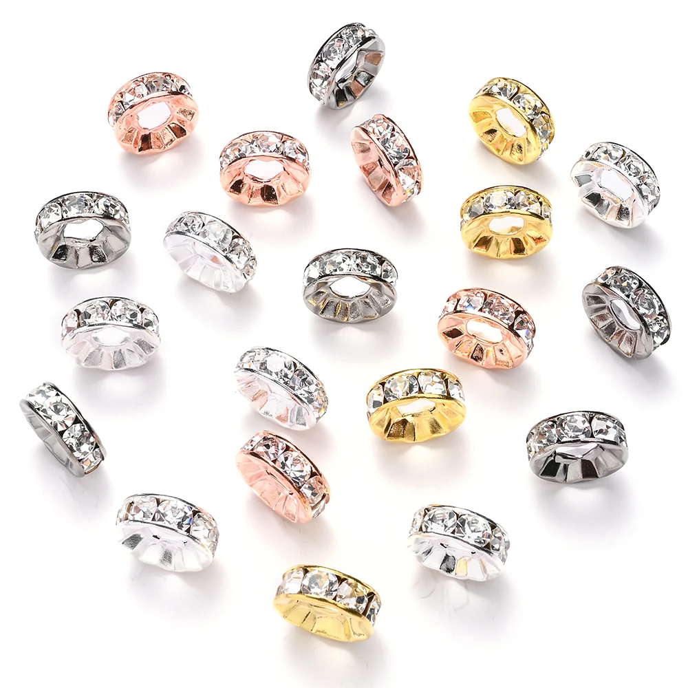 10 Stück 15mm Funkelnde Strass-Rondell-Abstandsperlen Metall-Design Kristall Lose Perlen für DIY-Bastelarbeiten, Perlenstifte, Schmuckherstellung – Detail 5