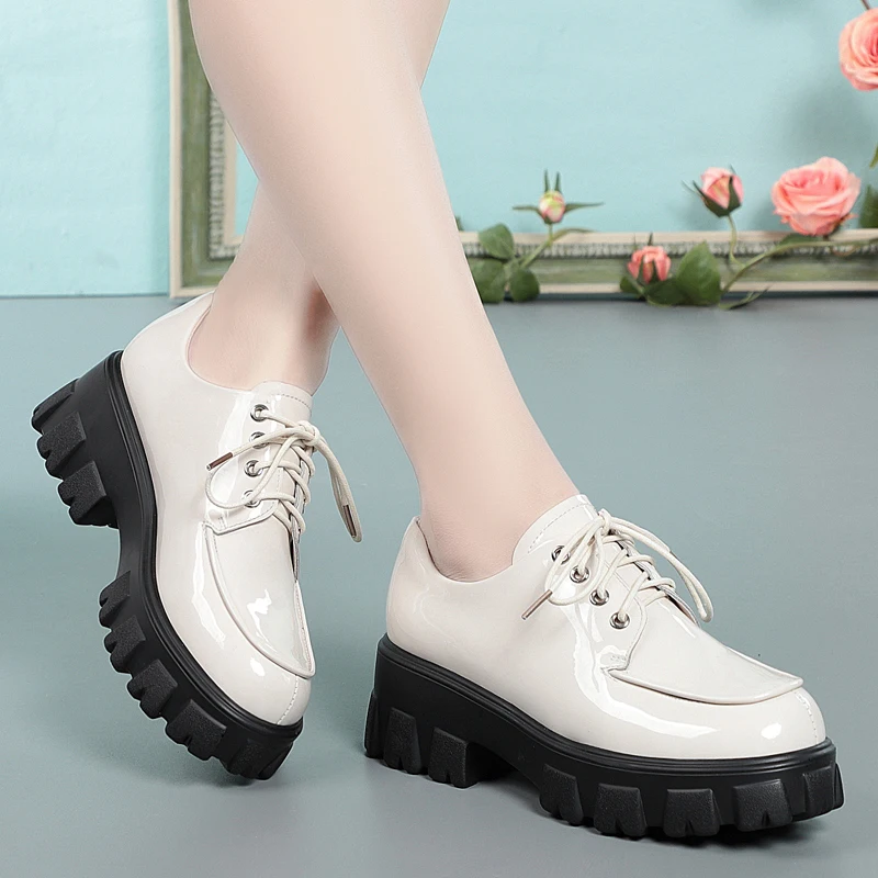 AIYUQI Shoes Loafers Women Platform Genuine Leather Ladies Casual Shoes Lace Up British Style Student Shoes Girls