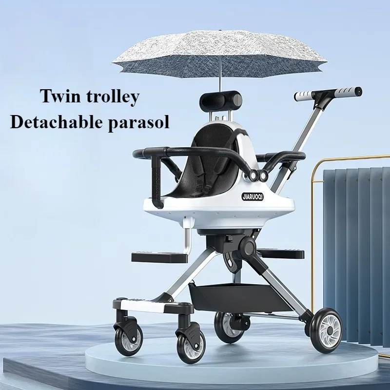 Lightweight Twin Baby Stroller with Canopy for Infants & Toddlers Portable Travel Twin Umbrella Stroller Compact Aluminum Frame