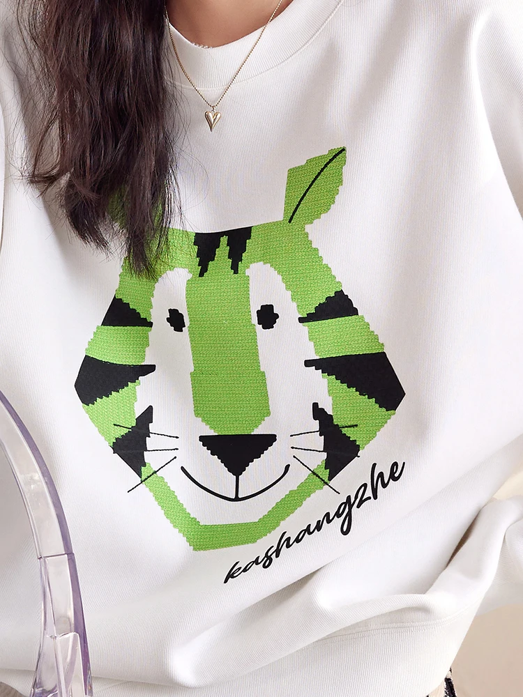 Fashion Y2K Oversized White Sweatshirts Winter Women 2024 New Autumn O-Neck Long Sleeve Loose Casual Printed Pullovers Couple