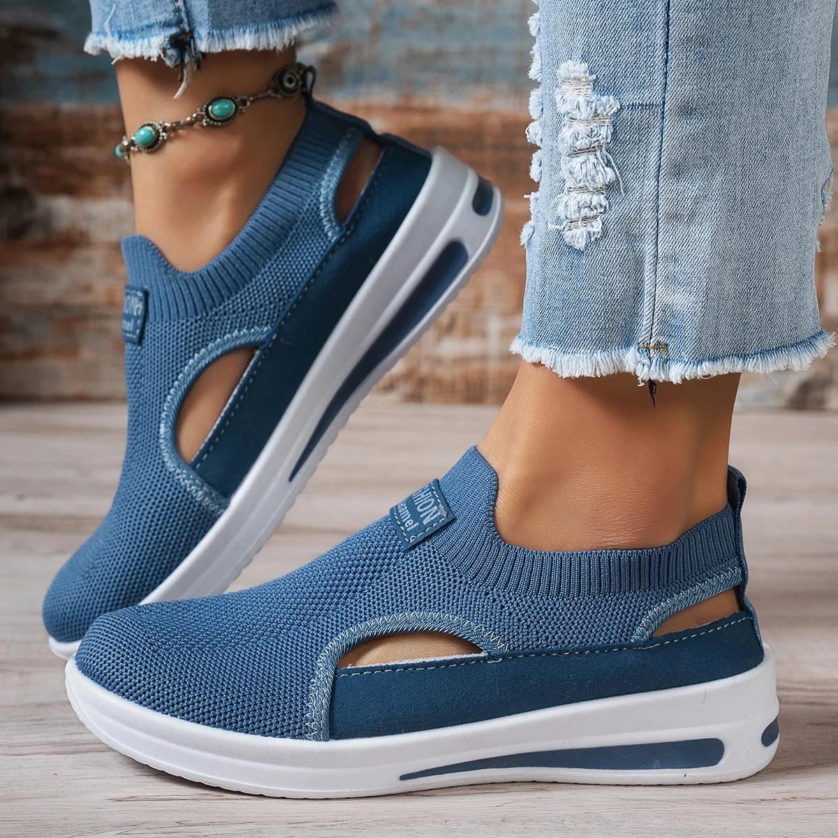 Hohle Slip-On-Plateau-Keilsneaker für Damen, atmungsaktiv, rutschfest, weiche Sohle, für den täglichen Gebrauch, bequeme Freizeitschuhe – Detail 6