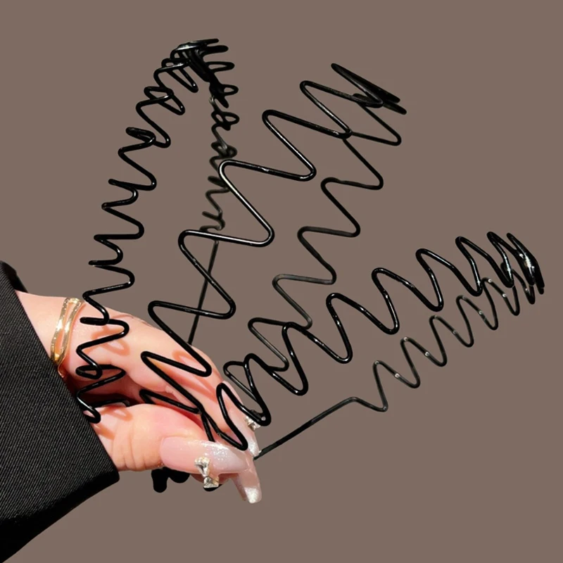 

Невидимый металлический волнистый ободок для волос унисекс, нескользящая черная спиральная повязка для умывания, спортивная повязка на голову, аксессуар, подарок